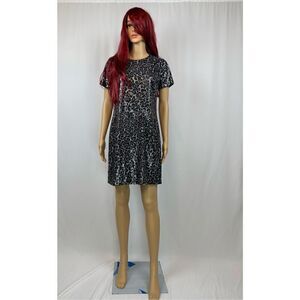 Women’s Michael Kors Gray Sequined, Zippered Lined, Animal Print, Short Sleeved,